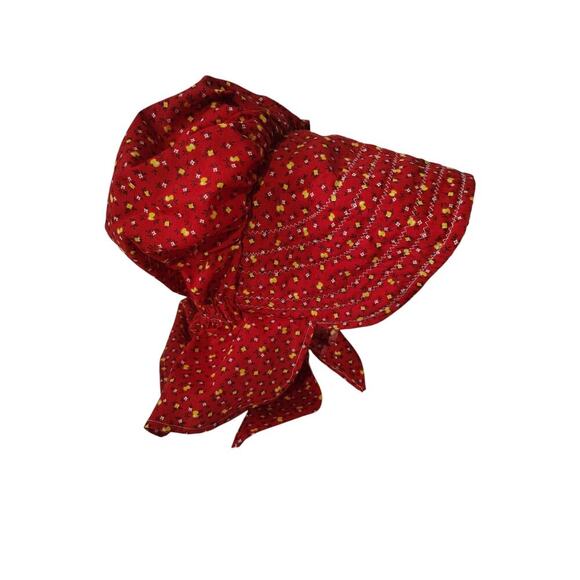 Prairie Calico Bonnet Red Adult Size - Picture 2 of 3